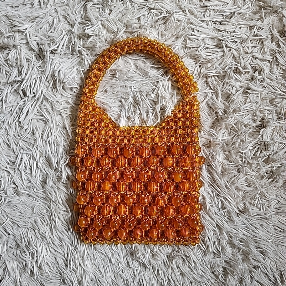 Vintage Bead Purse Amber Orange Festival Vacation Retro Hippie Beaded Baubles - Picture 10 of 10